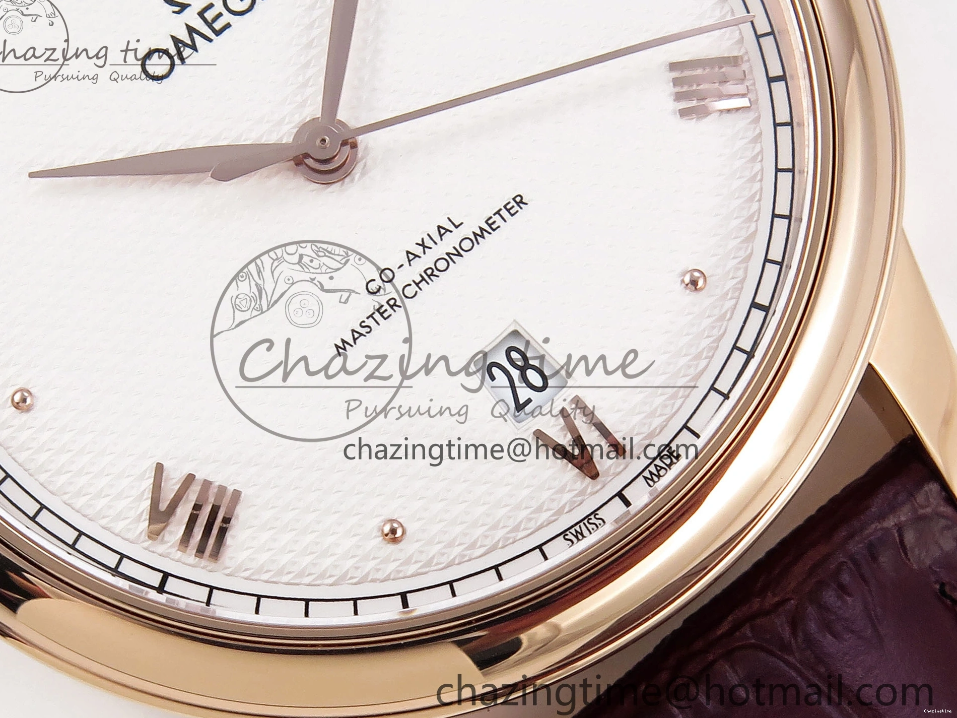 0203 Modern De Ville Date RG MKF 1:1 Best Edition White Textured Dial Roman Marker on Brown Leather Strap A 7752